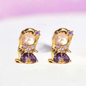 Disney Tangled Earrings gold crystal rhinestones diamonds